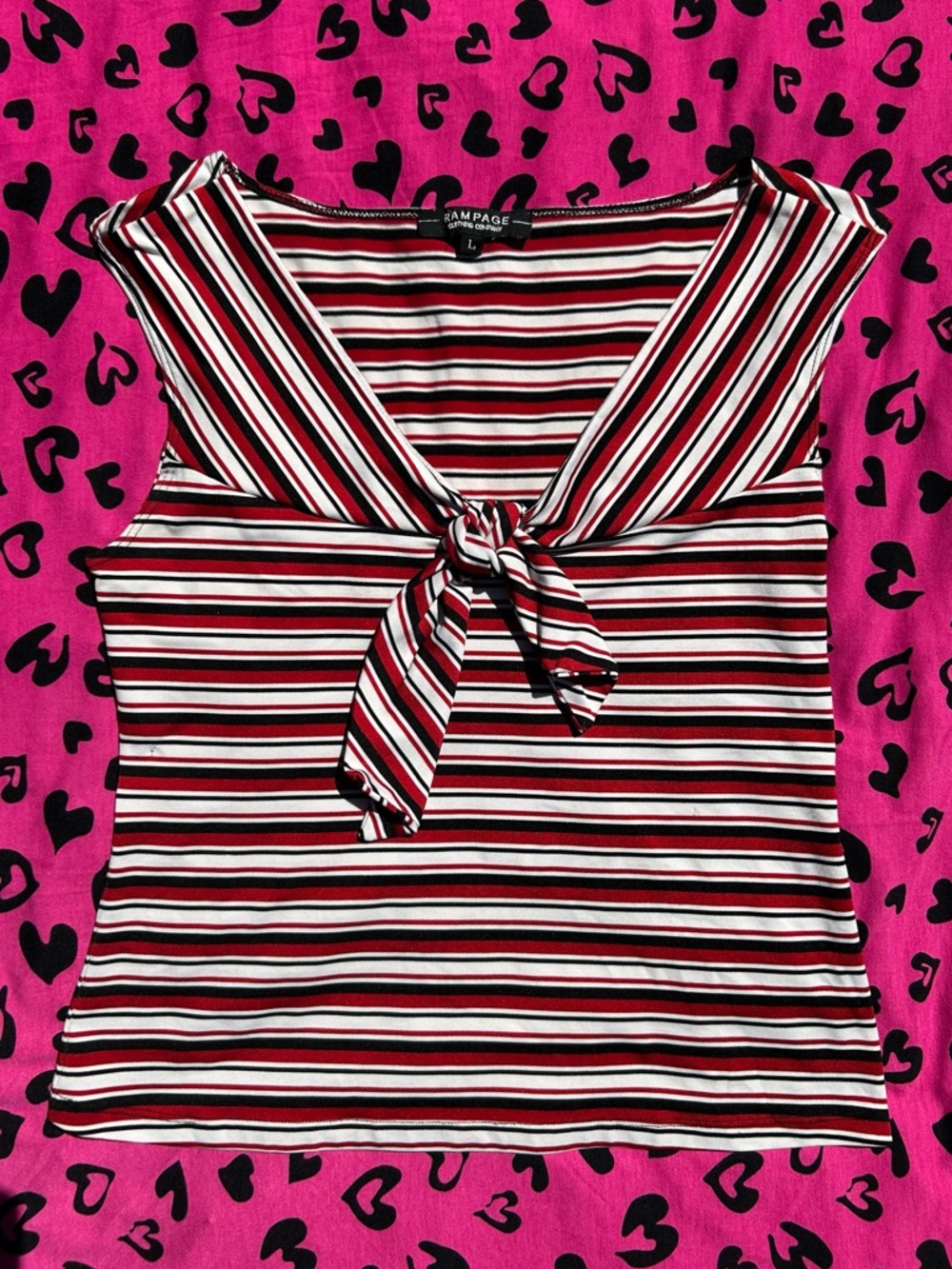Rampage Black, White & Red Striped Tie-Front Camisole